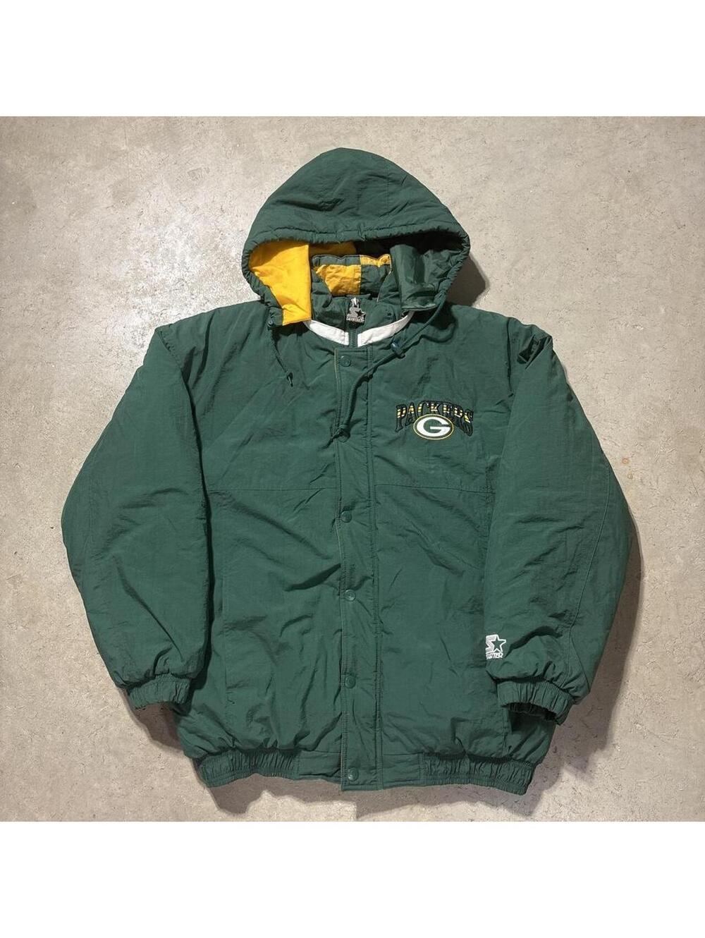Vintage 90s Starter Green Bay Packers Hooded Puffer Jacket Mens Large NFL